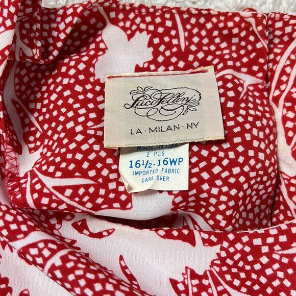 Vintage Luci Pellini red and white floral patterned midi secretary day dress 16P - Picture 6 of 9